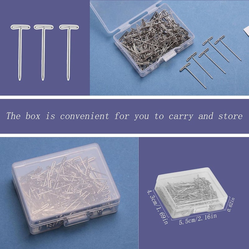 QMNNMA T Pins, 100 Pack 1 inch T Shape Sewing Pins for Blocking Knitting, Wig Pins Stainless Steel Push Pin Kit with Clear Box for Mannequin Head, Sewing, Crocheting and Modelling - Image 5